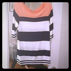 Pink and navy striped tunic shirt